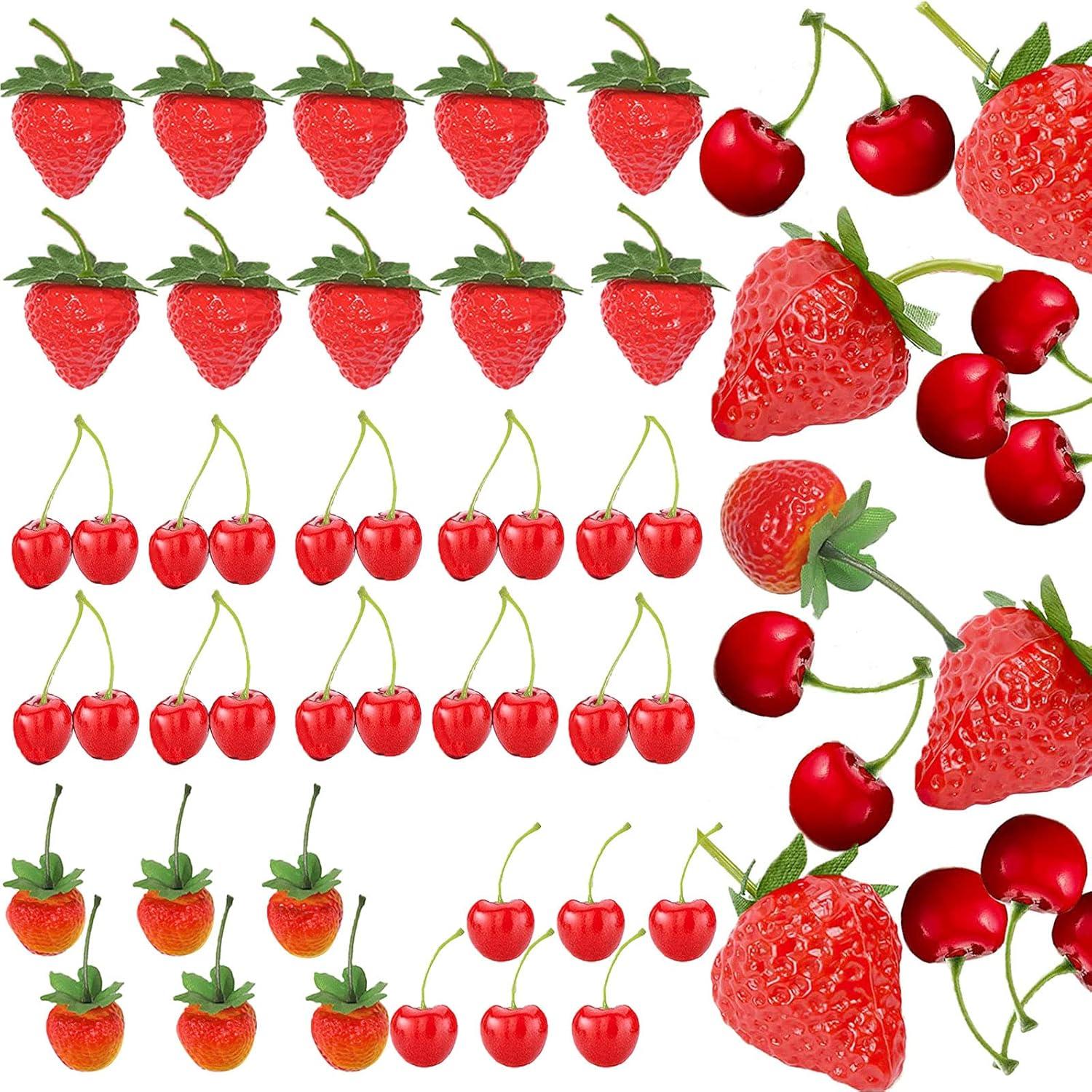 Künstliche Erdbeeren und Kirschen Set, 32-teilig - ideal für Dekorationen