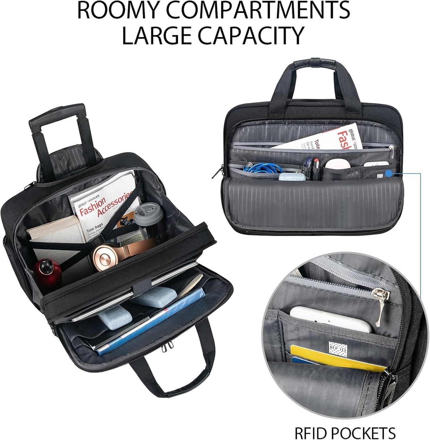 VANKEAN 17.3'' Laptoptasche mit Rollen für Herren - Schwarz