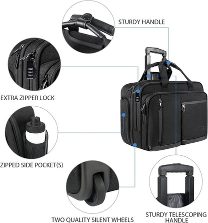 Schwarze VANKEAN 17.3'' Laptoptasche Rollen Handgepäck RFID