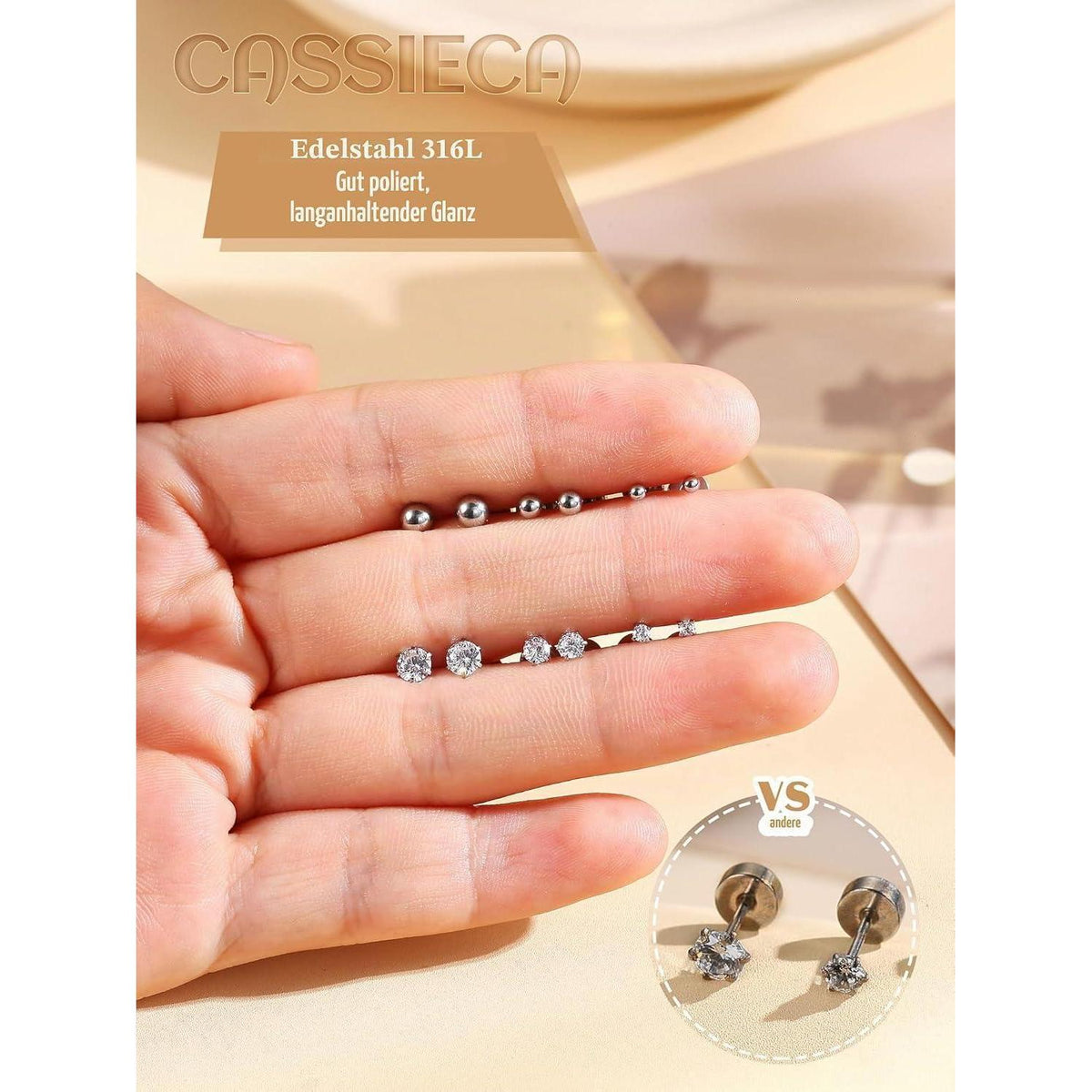 12 Paar Edelstahl Ohrstecker Set – Kleine CZ Kugeln für Damen & Herren