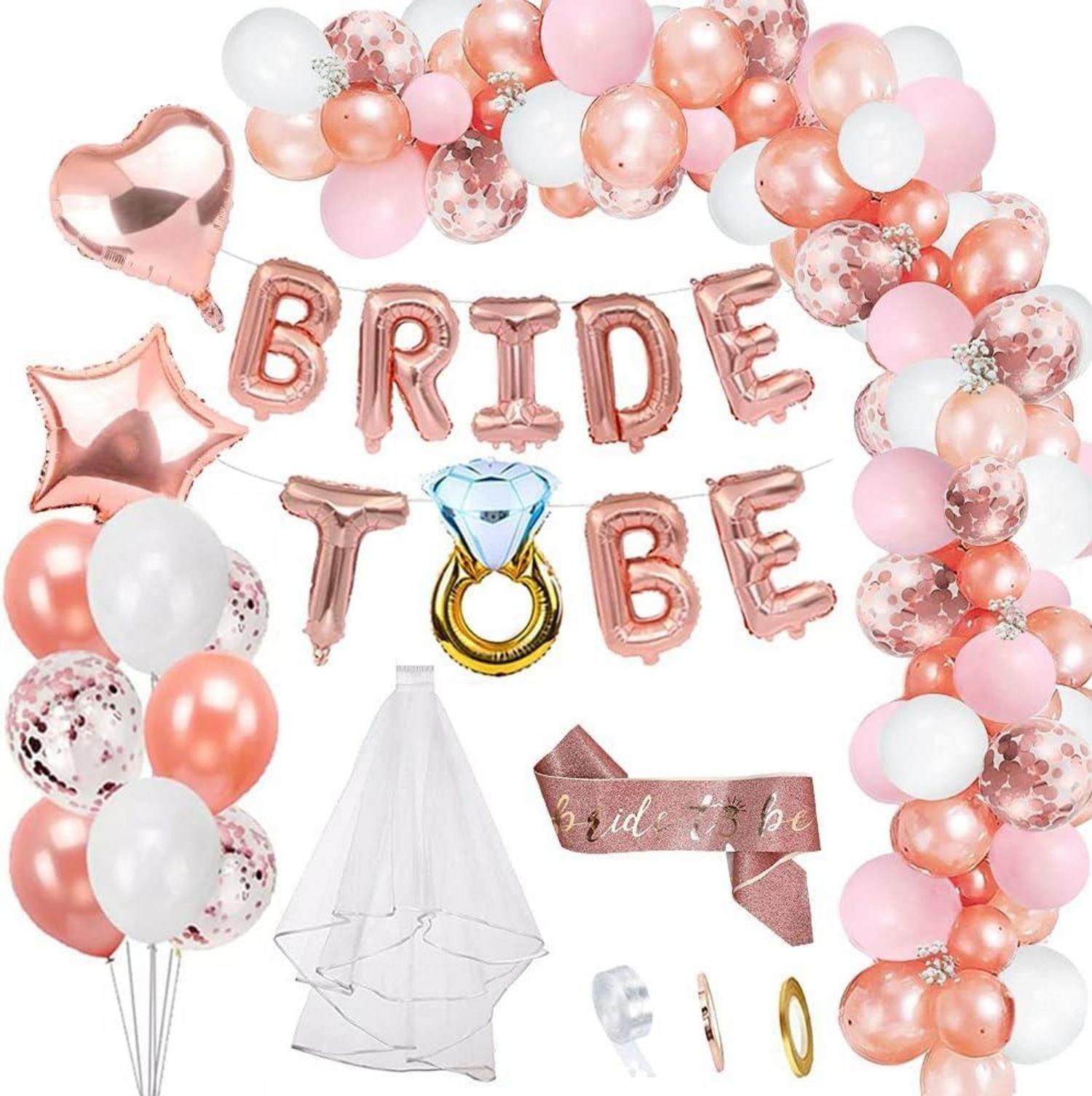 Braut Junggesellinnenabschied Deko Accessoires Set Rosegold Schleier