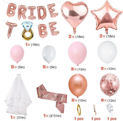 Braut Junggesellinnenabschied Deko Accessoires Set Rosegold Schleier
