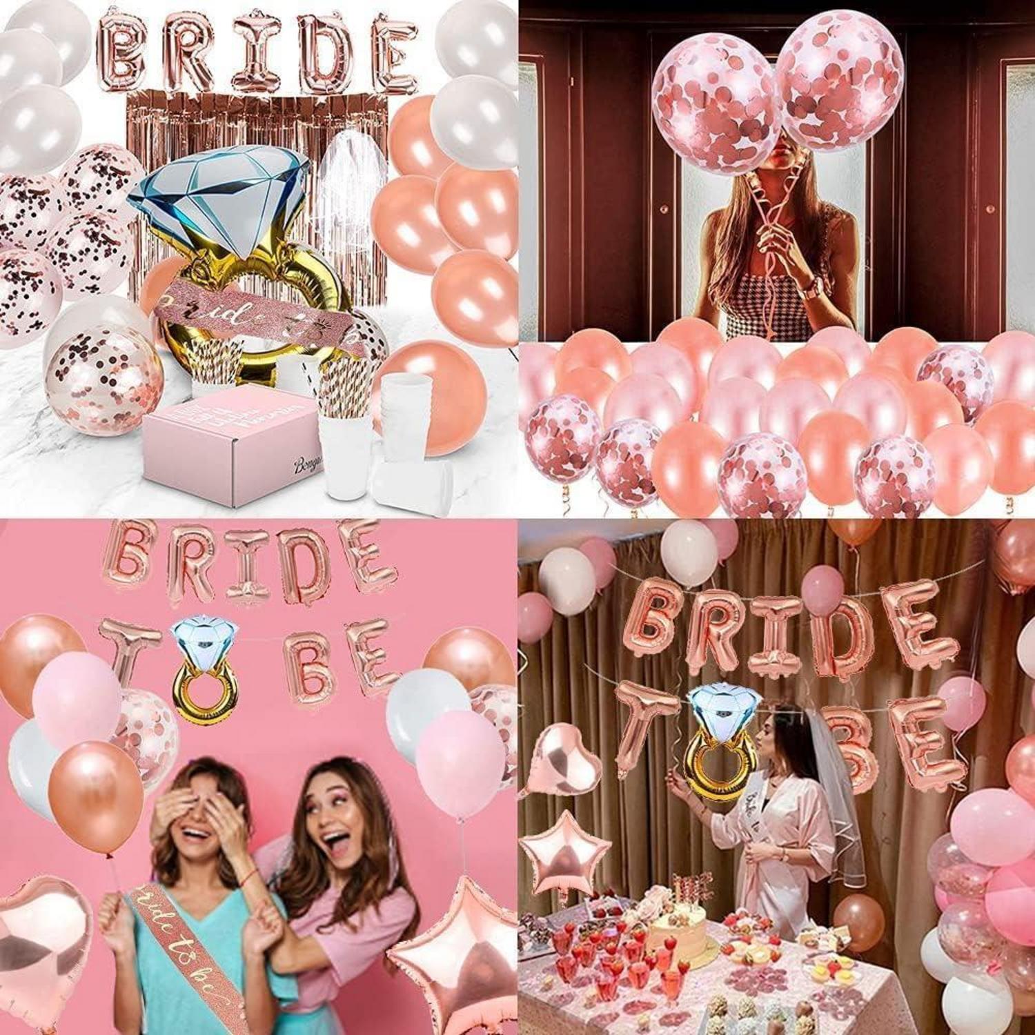 Braut Junggesellenabschied Deko Set Schleier Roségold Luftballons