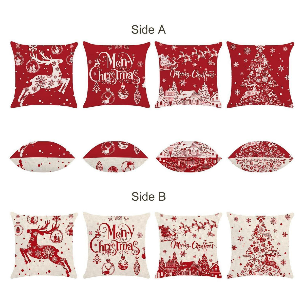 Weihnachtskissenbezüge 45x45 cm, 4er-Set Rentier Rot