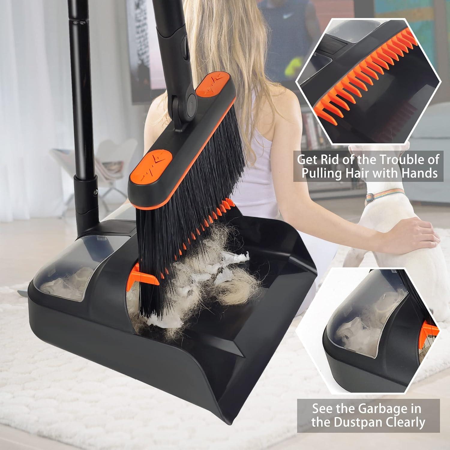 JEHONN Besen Kehrschaufelset Langem Griff 180° Drehbar Combo