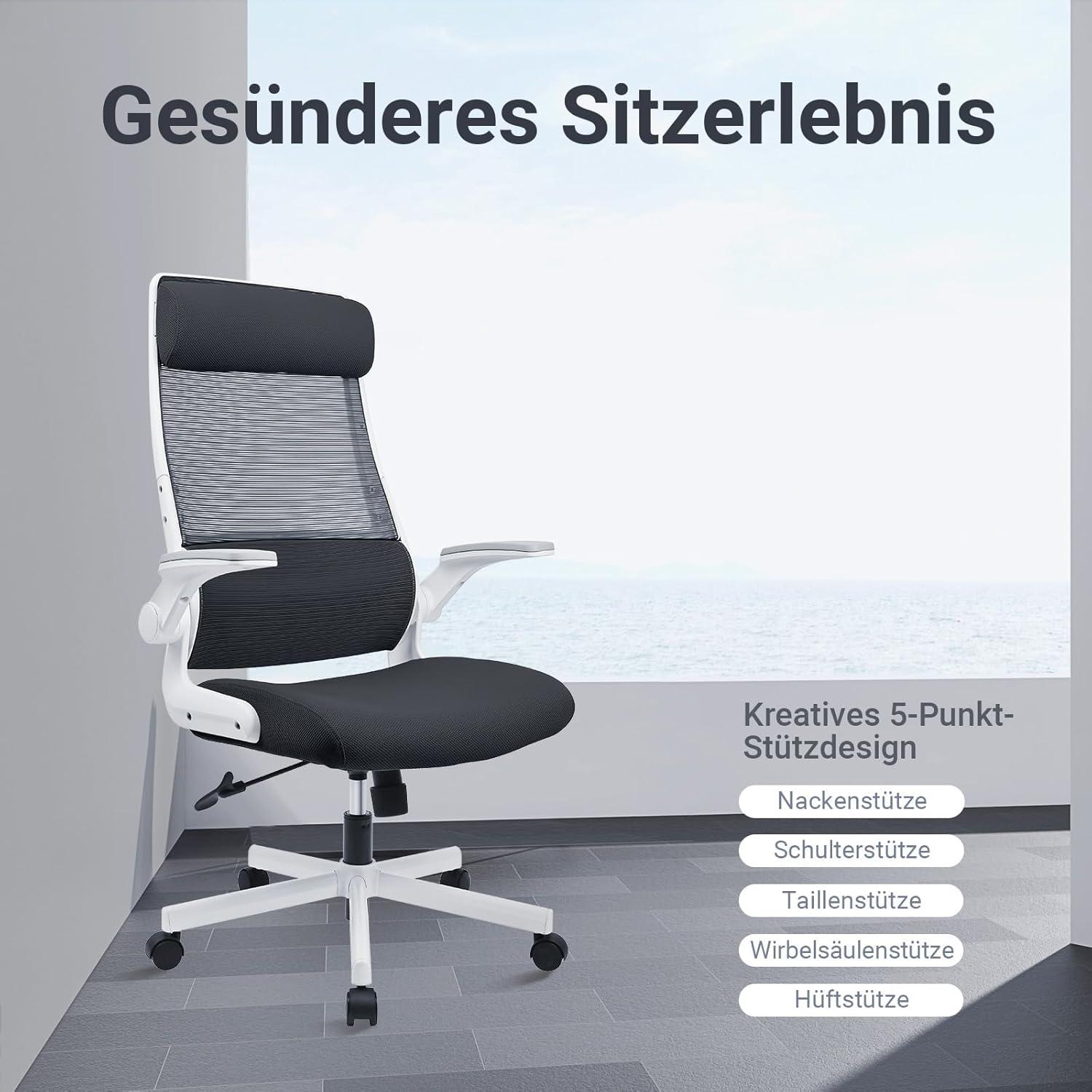 Ergonomischer Bürostuhl Schwarz Mesh Kopfstütze Lendenwirbelstütze