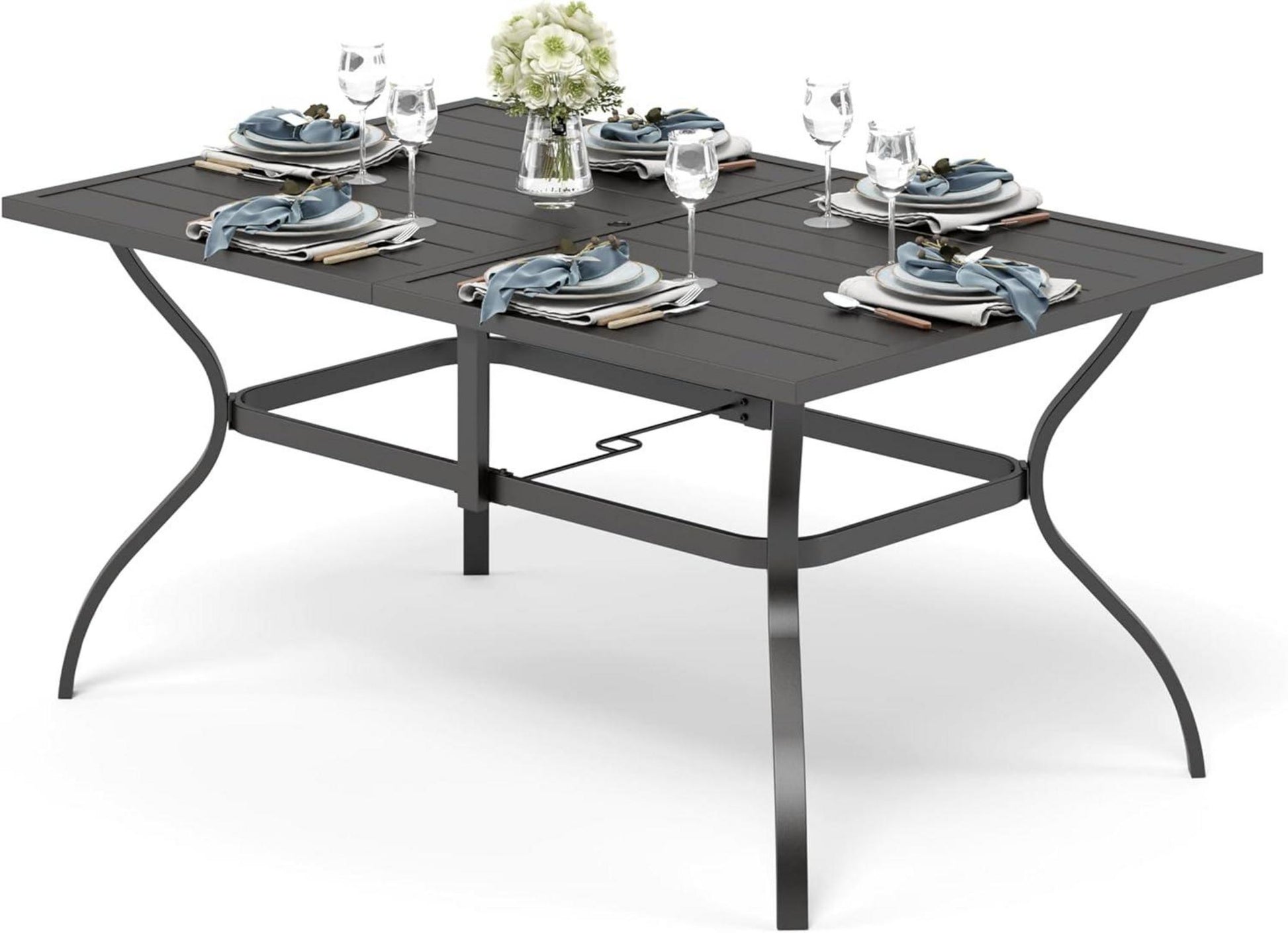 Gartentisch mit Schirmloch für 6 Personen Schwarz 152×95cm