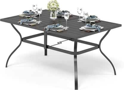 Gartentisch mit Schirmloch für 6 Personen Schwarz 152×95cm