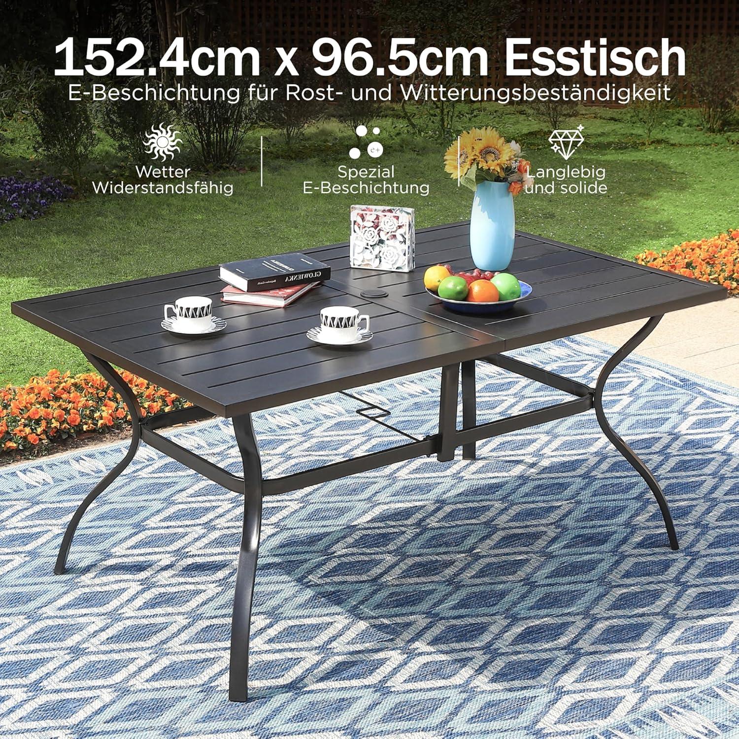 Gartentisch mit Schirmloch für 6 Personen Schwarz 152×95cm