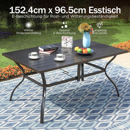 Gartentisch mit Schirmloch für 6 Personen Schwarz 152×95cm