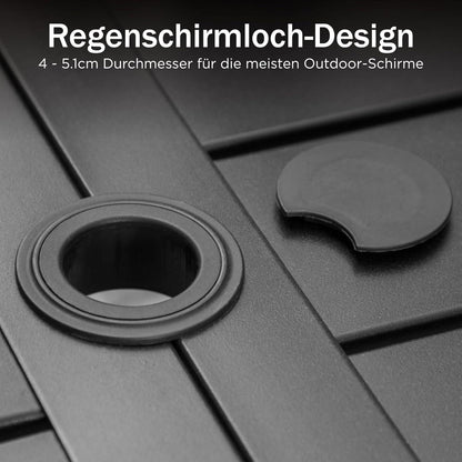 Gartentisch 152x95cm Schwarz für 6 Personen mit Schirmloch - Wetterfest & Stabil