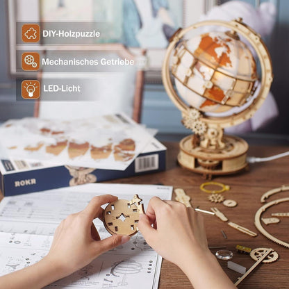ROKR Holzpuzzle 3D Globus Modell Luminous Globe 180 Teile