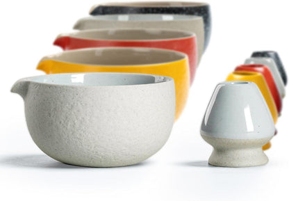 Japanische Natürliche Steinstruktur Matcha Chawan & Schneebesenablage