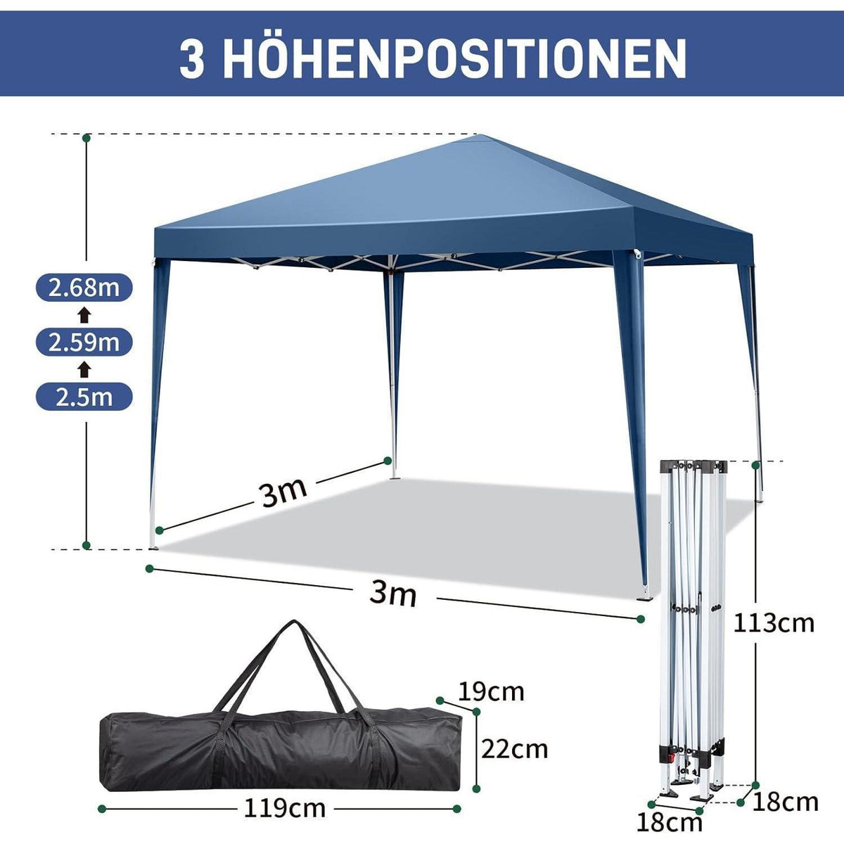 3x3 Faltpavillon – Wasserdichtes Partyzelt für Garten & Camping