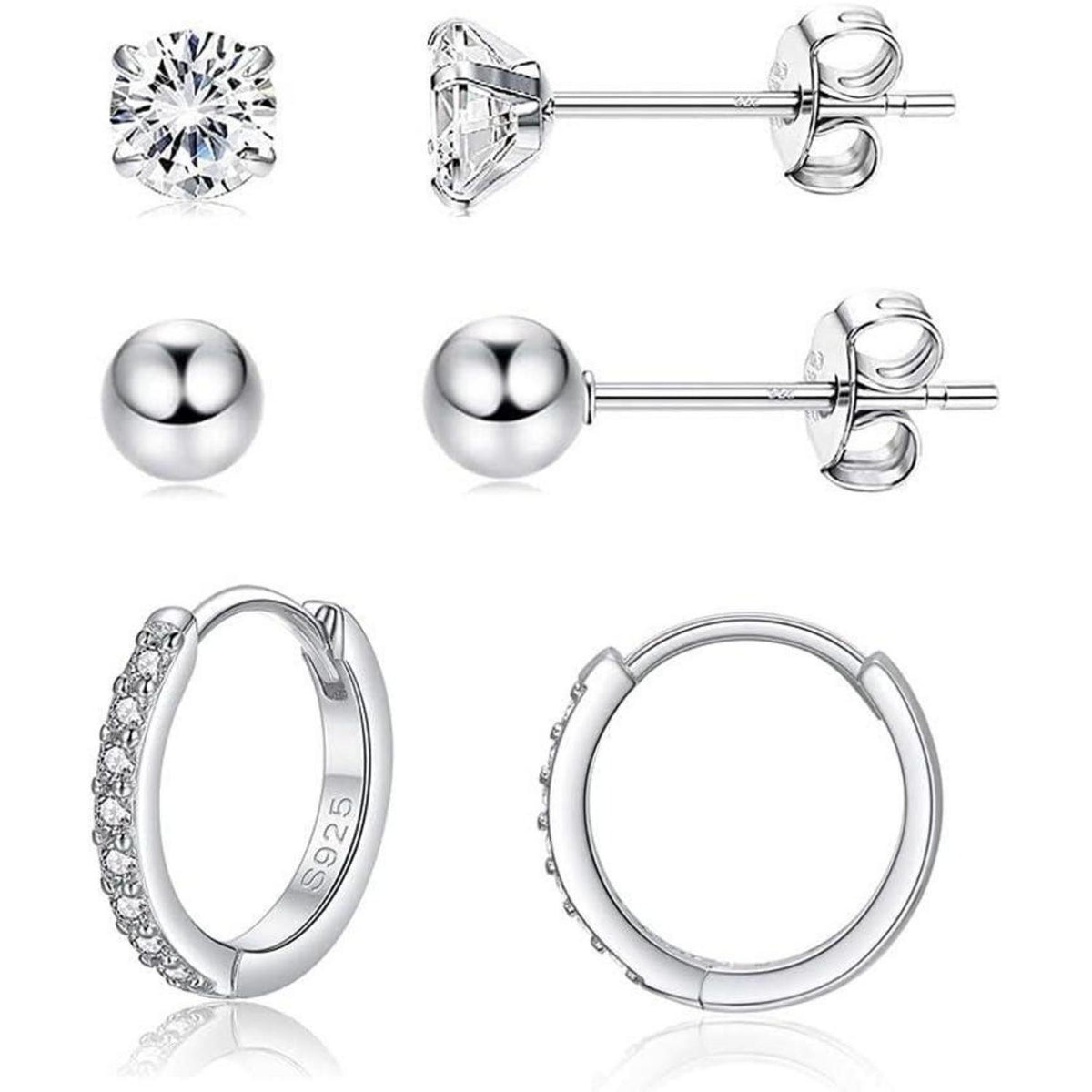 925 Sterling Silber Ohrringe Set Damen Creolen & Stecker