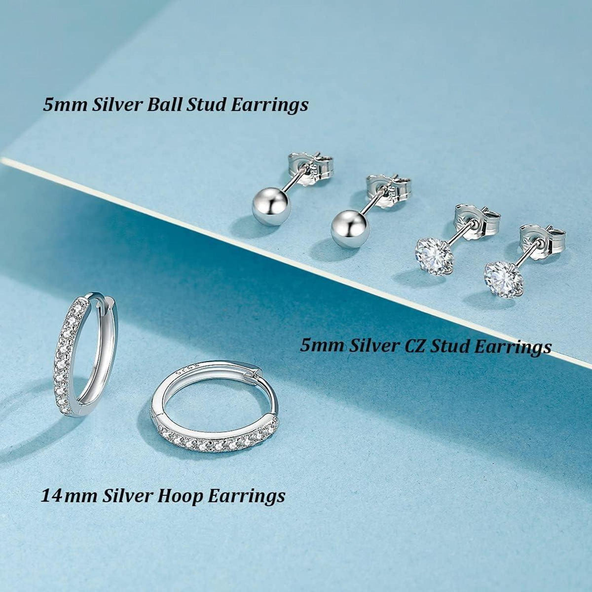 925 Sterling Silber Ohrringe Set Damen Creolen & Stecker