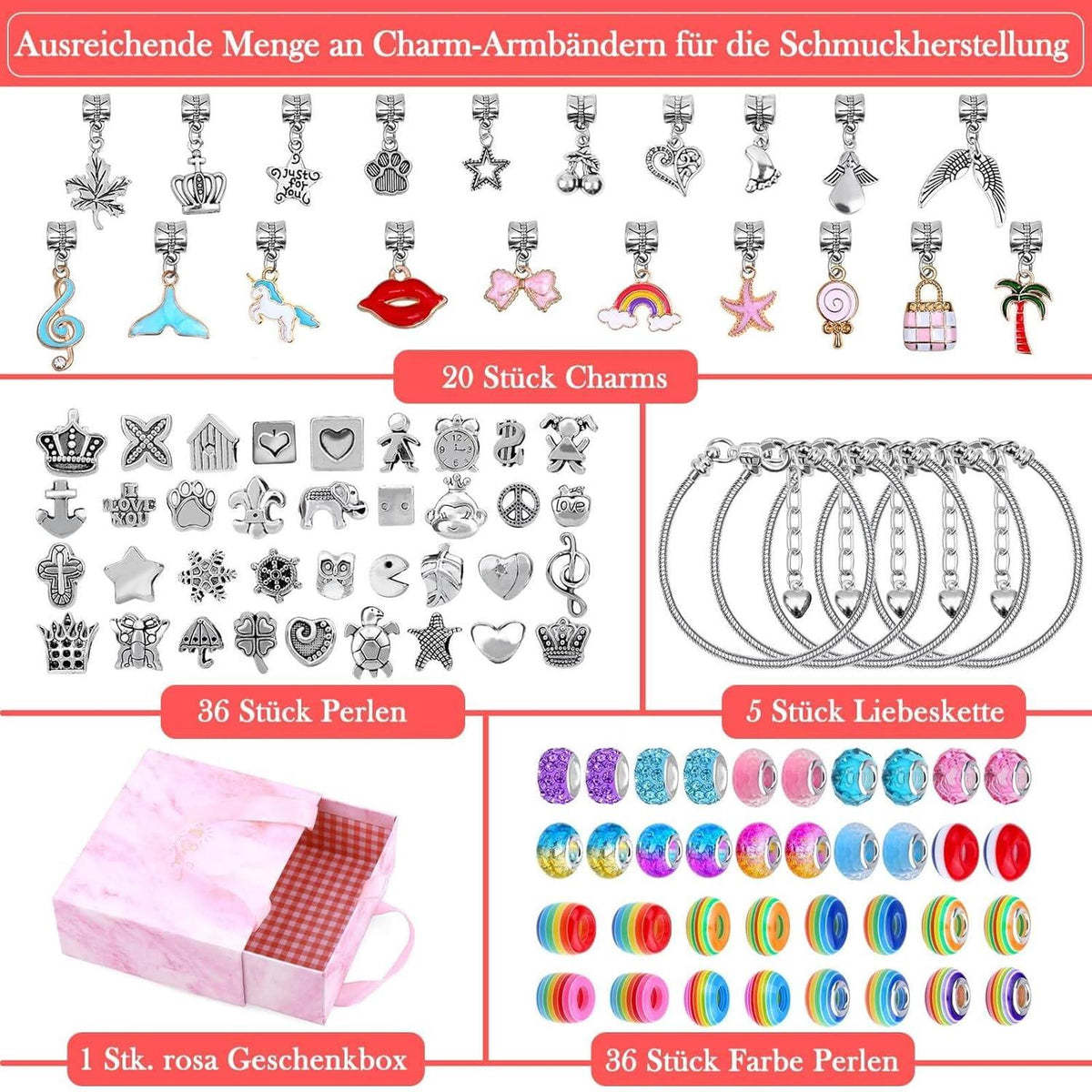 102-teiliges Caffox Charm Armband Bastelset für Mädchen DIY