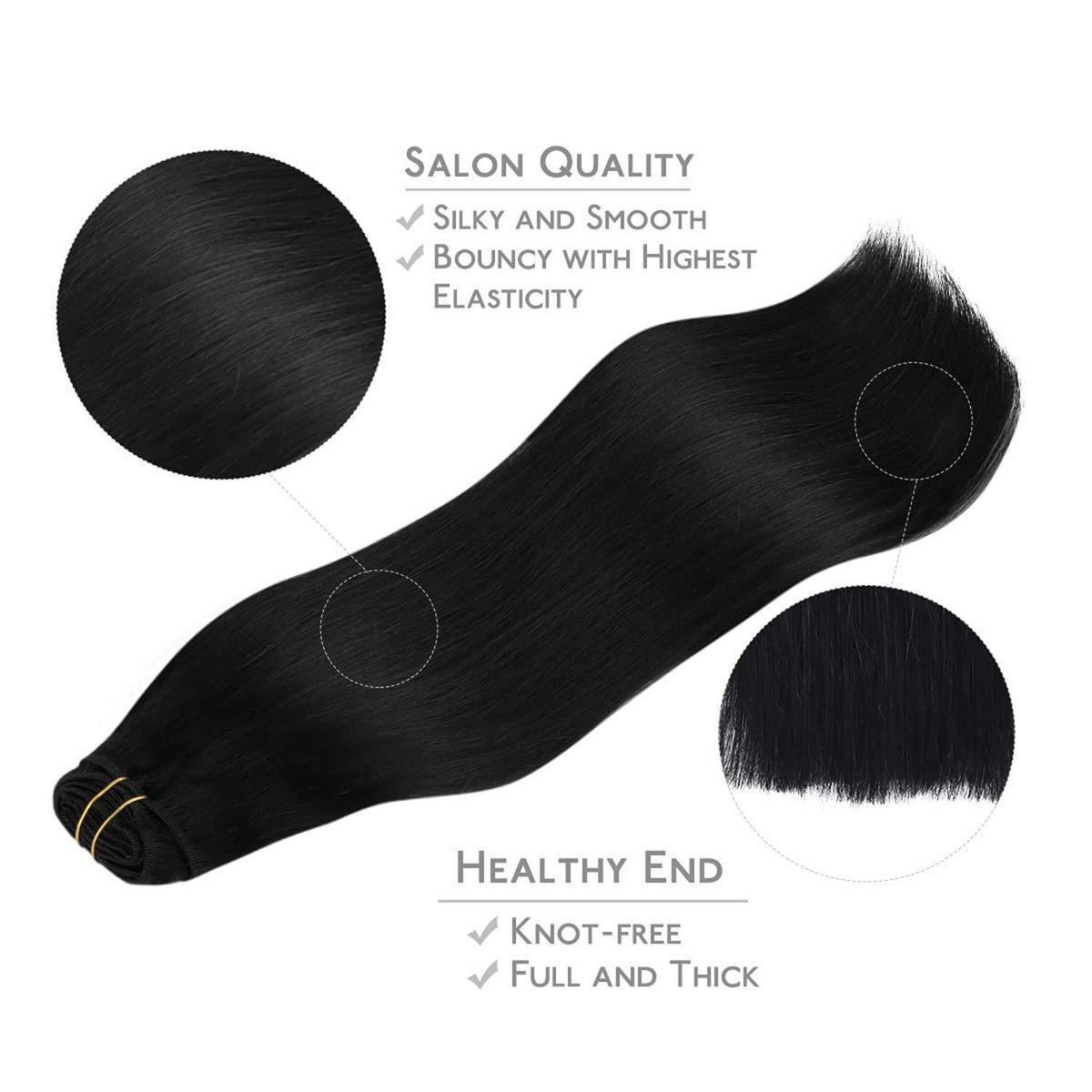 Clip-in Echthaarverlängerungen 45cm Tief Schwarz 120g 7tlg Remy