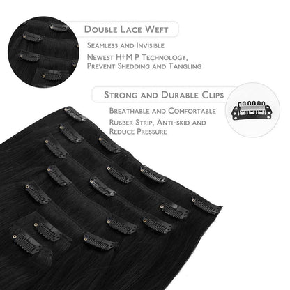 Echthaar Clip-Ins – Tief Schwarz, 50cm, 120g