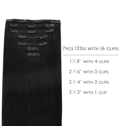 Clip-in Echthaarverlängerungen 55cm Tief Schwarz 120g 7tlg Remy Haar