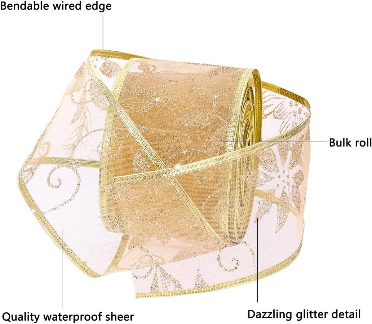 20M Organzaband Schneeflocke Gold 6,3cm Weihnachtsband