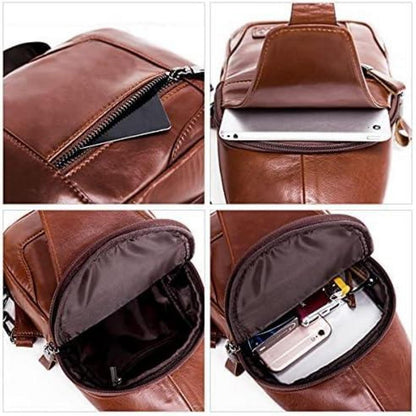 Leathario Brusttasche Herren echtes Leder Schultertasche 30x15x6cm braun