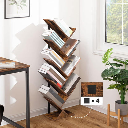 Bücherregal Baumform 9 Ebenen Holz Metall Vintagebraun