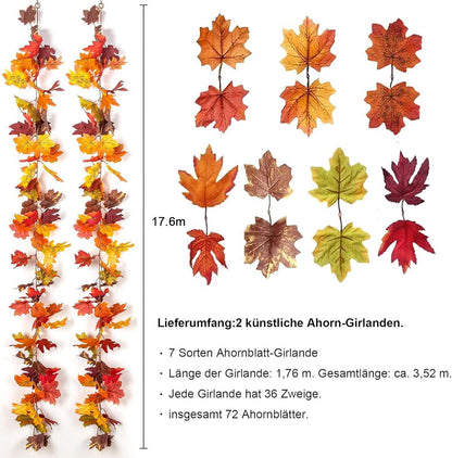 2 Stück künstliche Ahornblätter Girlande 176cm Herbst