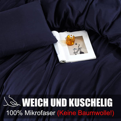 Soifox Bettwäsche 155x220 Dunkelblau Mikrofaser bügelfrei