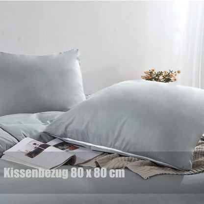 Soifox Bettwäsche Set 200x220 Grau Mikrofaser bügelfrei mit Reißverschluss
