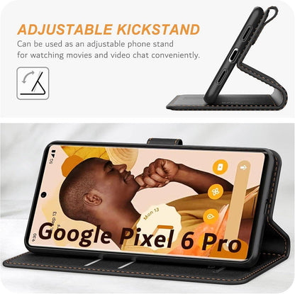Handyhülle für Google Pixel 6 Pro - Leder Flipcase Schwarz mit Kartenschlitzen