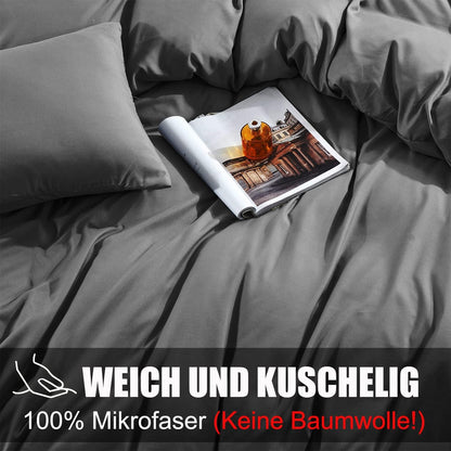 Soifox Bettwäsche 220x240 Grau Anthrazit Mikrofaser