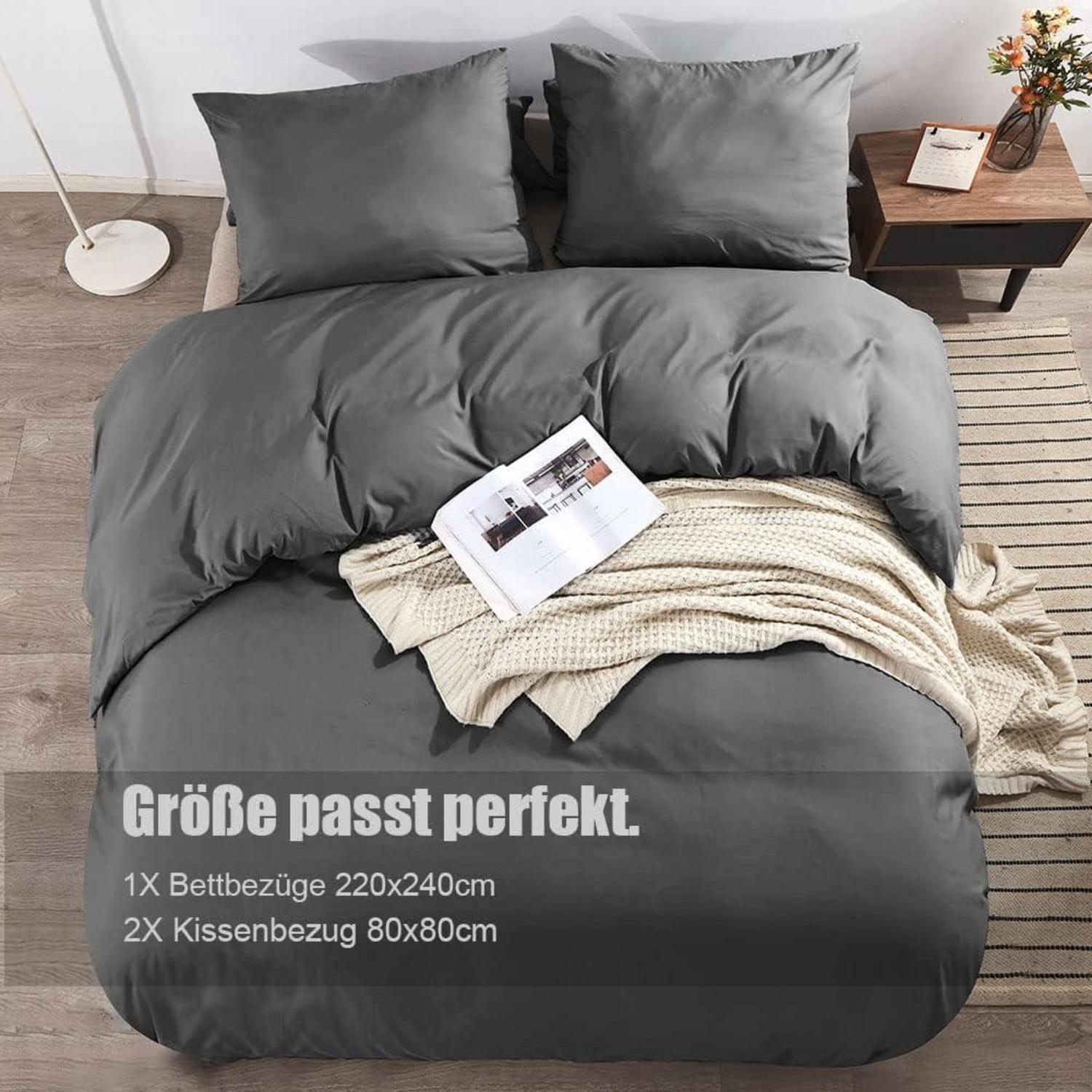 Mikrofaser Bettwäsche Set 220x240 Grau inkl. Kissenbezug 80x80 cm
