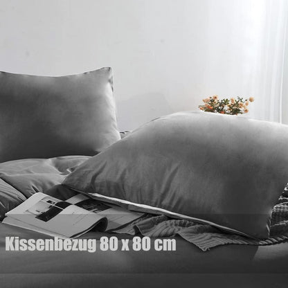 Soifox Bettwäsche Set 220x240 Grau Anthrazit Mikrofaser Kissenbezug Reißverschluss