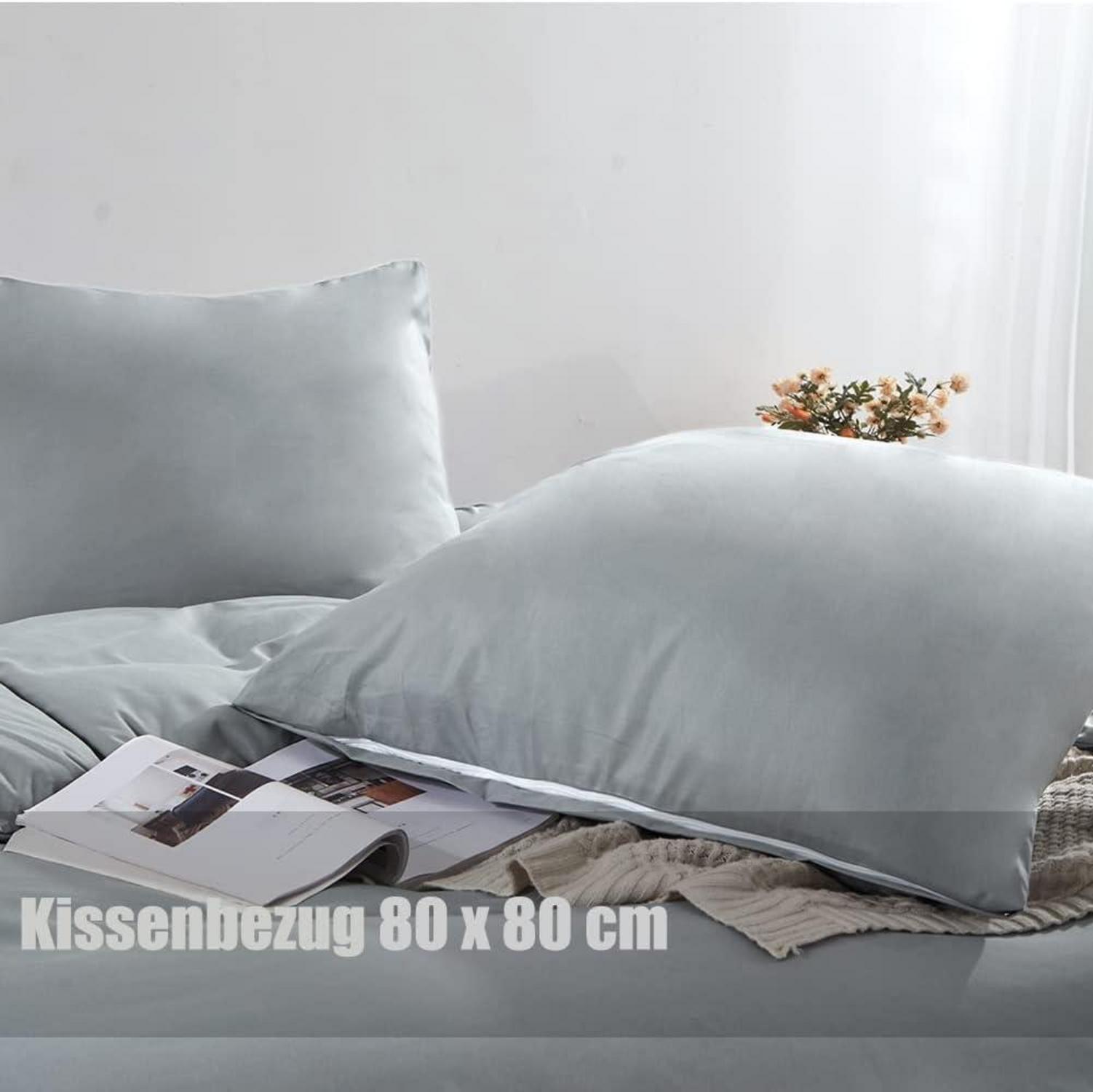 Soifox Bettwäsche 220x240 Grau Mikrofaser bügelfrei Bettbezug Kissenbezug 2er Set