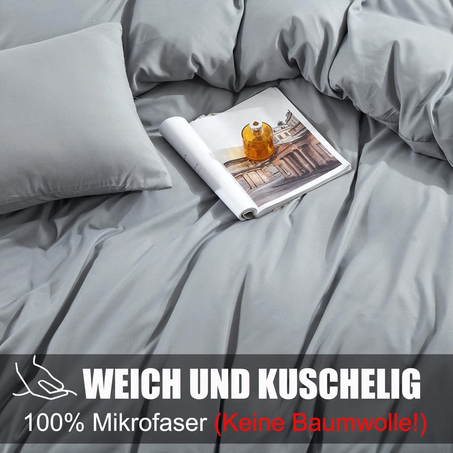 Soifox Bettwäsche-Set 200x200 Grau Mikrofaser bügelfrei