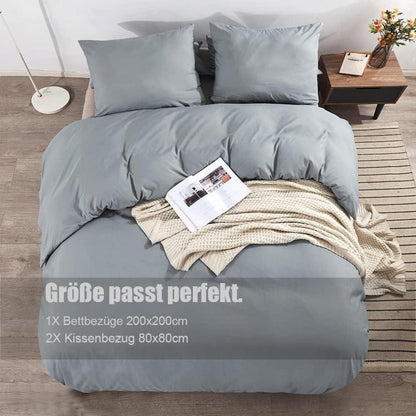 Soifox Bettwäsche 200x200 Grau Mikrofaser Set 80x80cm Kissenbezug