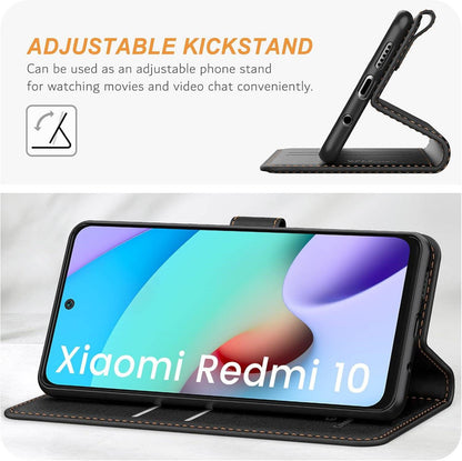Premium Leder Handyhülle Xiaomi Redmi 10 - Schwarz Flipcase mit Kartenschlitzen