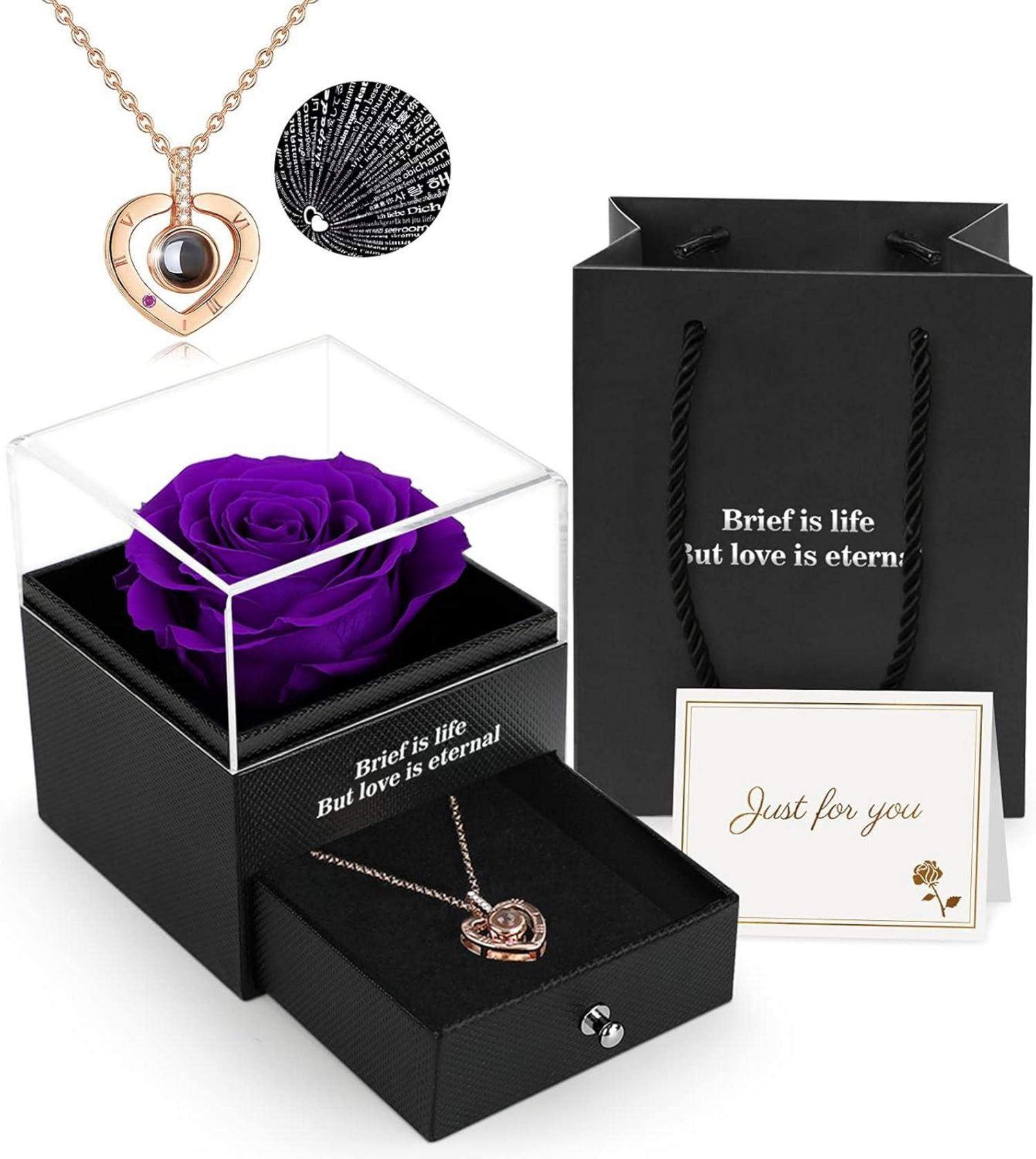 Ewige Rose mit I Love You Halskette in Geschenkbox