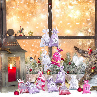 DIY Adventskalender Set mit 24 Stoffbeuteln und Aufhängung