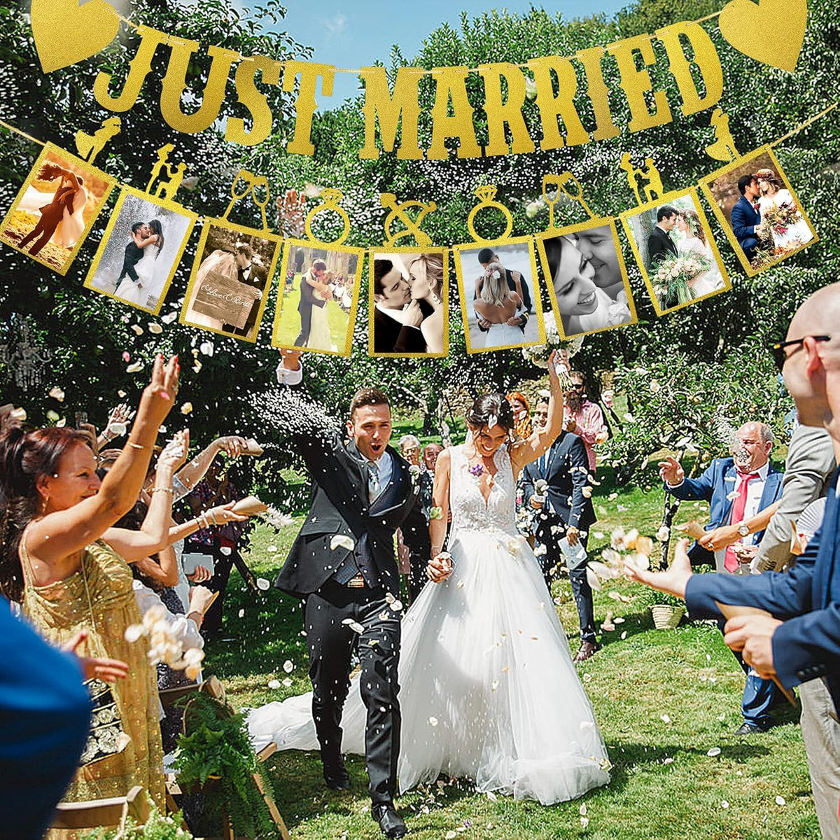 Just Married Girlande mit Fotobanner Hochzeit Deko Tischdekoration