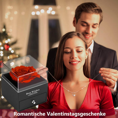 Ewige Rose Geschenkbox Rote Infinity Rosen mit 925 Silber Herz Kette