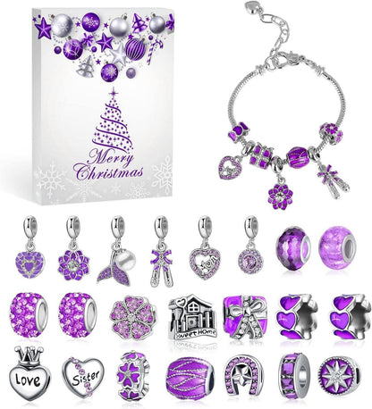 Schmuck Adventskalender für Mädchen mit lila Herzanhänger - 2024