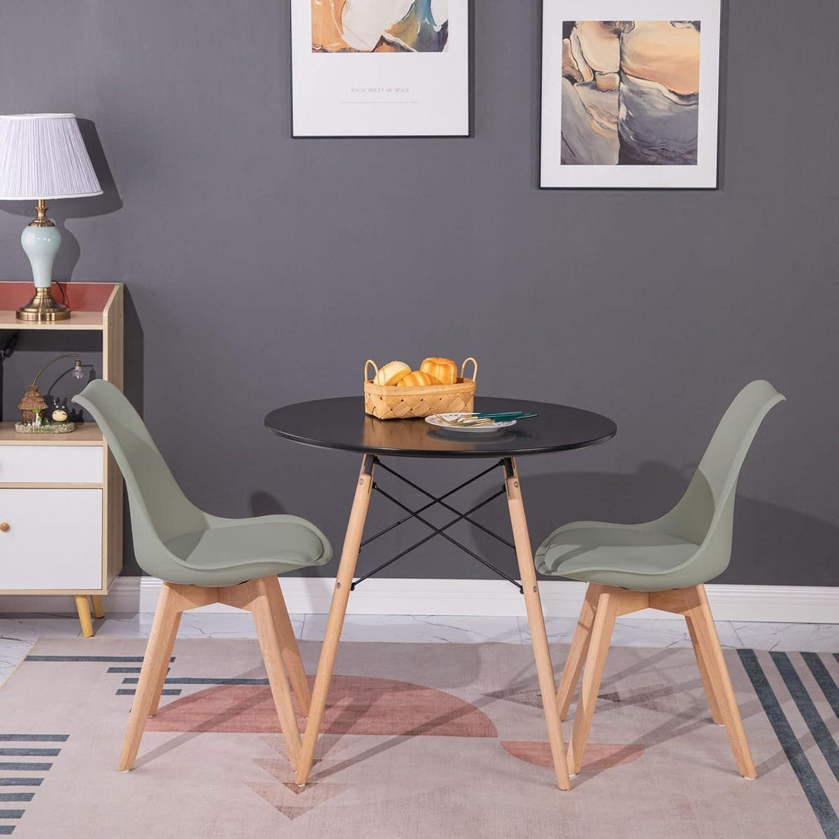 Rundes Esszimmer-Set mit 4 skandinavischen Stühlen Schwarz