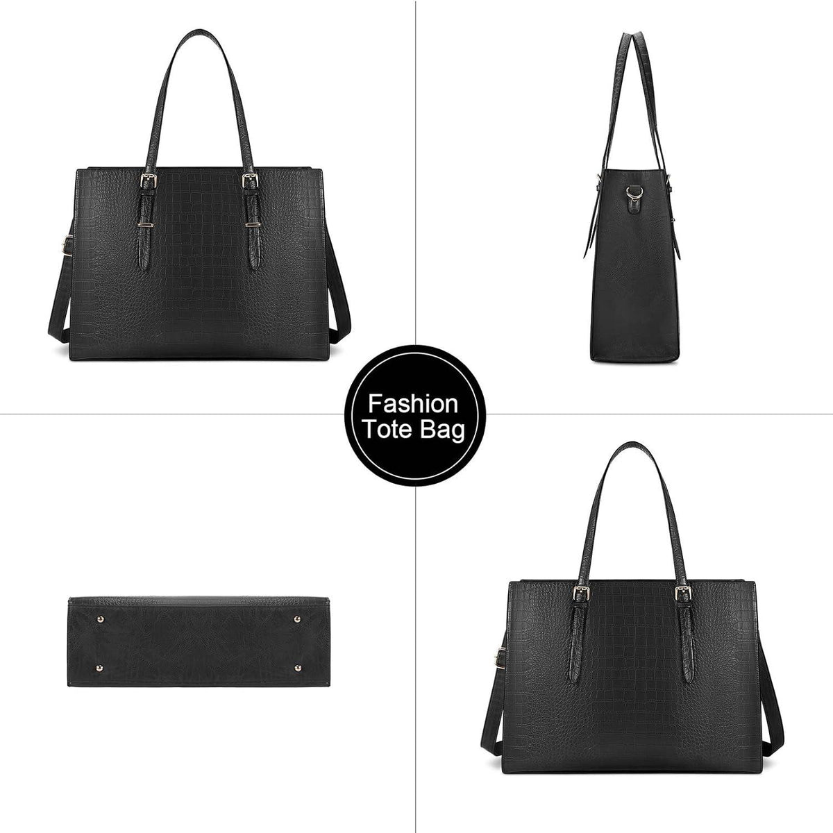 Damen Handtasche Shopper Schwarz 15.6 Zoll Laptop PU Leder Elegant