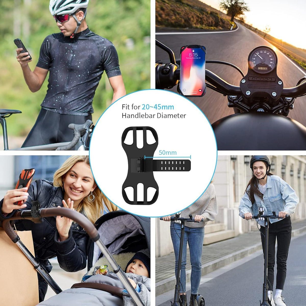 Universal Handyhalterung Fahrrad Motorrad abnehmbar 360° Grau 4,0-7,0 Zoll