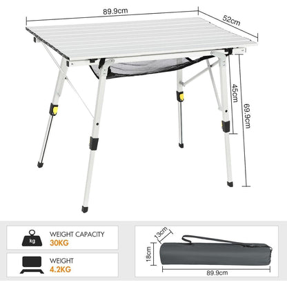 Faltbarer Campingtisch Aluminium höhenverstellbar 90x53cm für 4 Personen