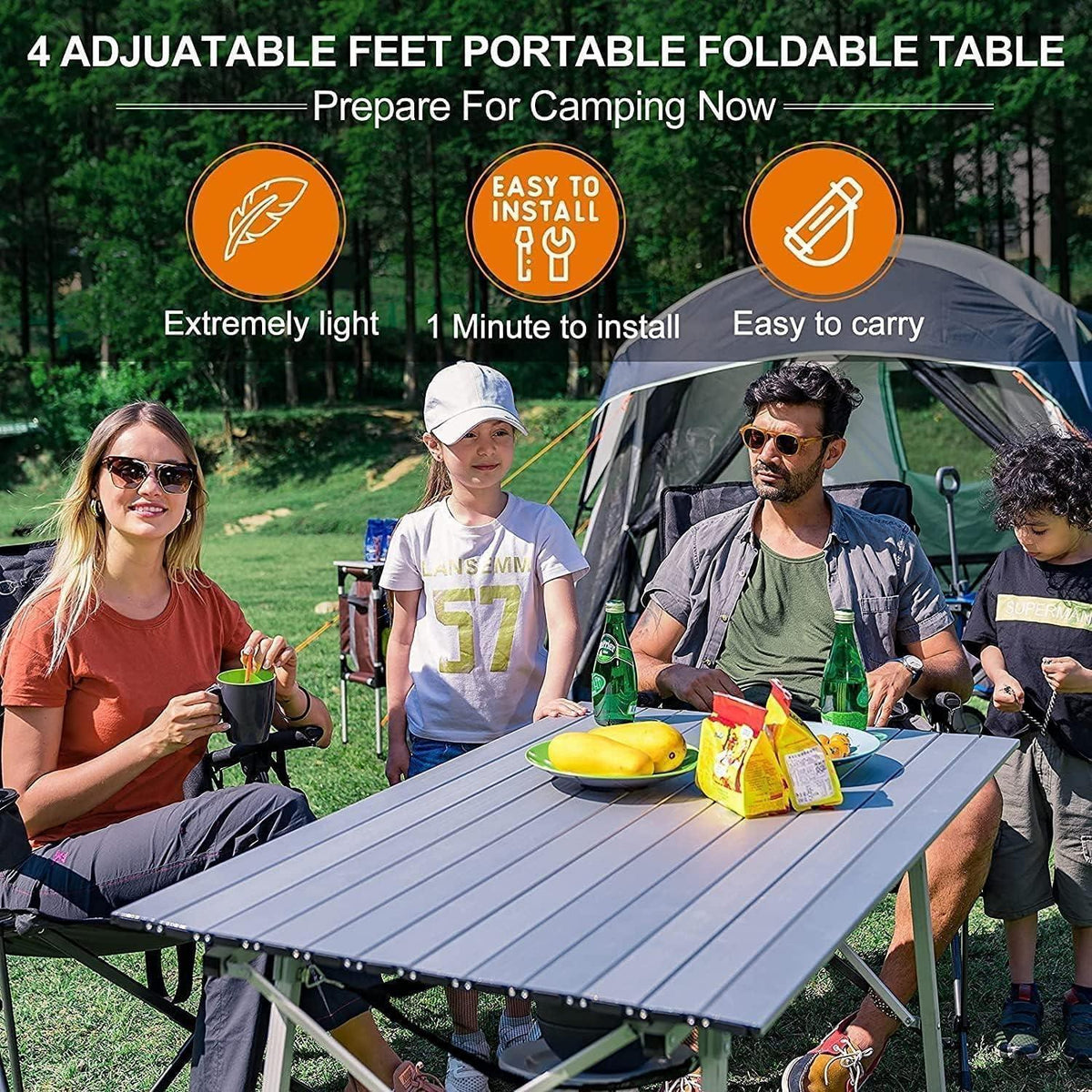 Faltbarer Campingtisch Aluminium höhenverstellbar 90x53cm für 4 Personen