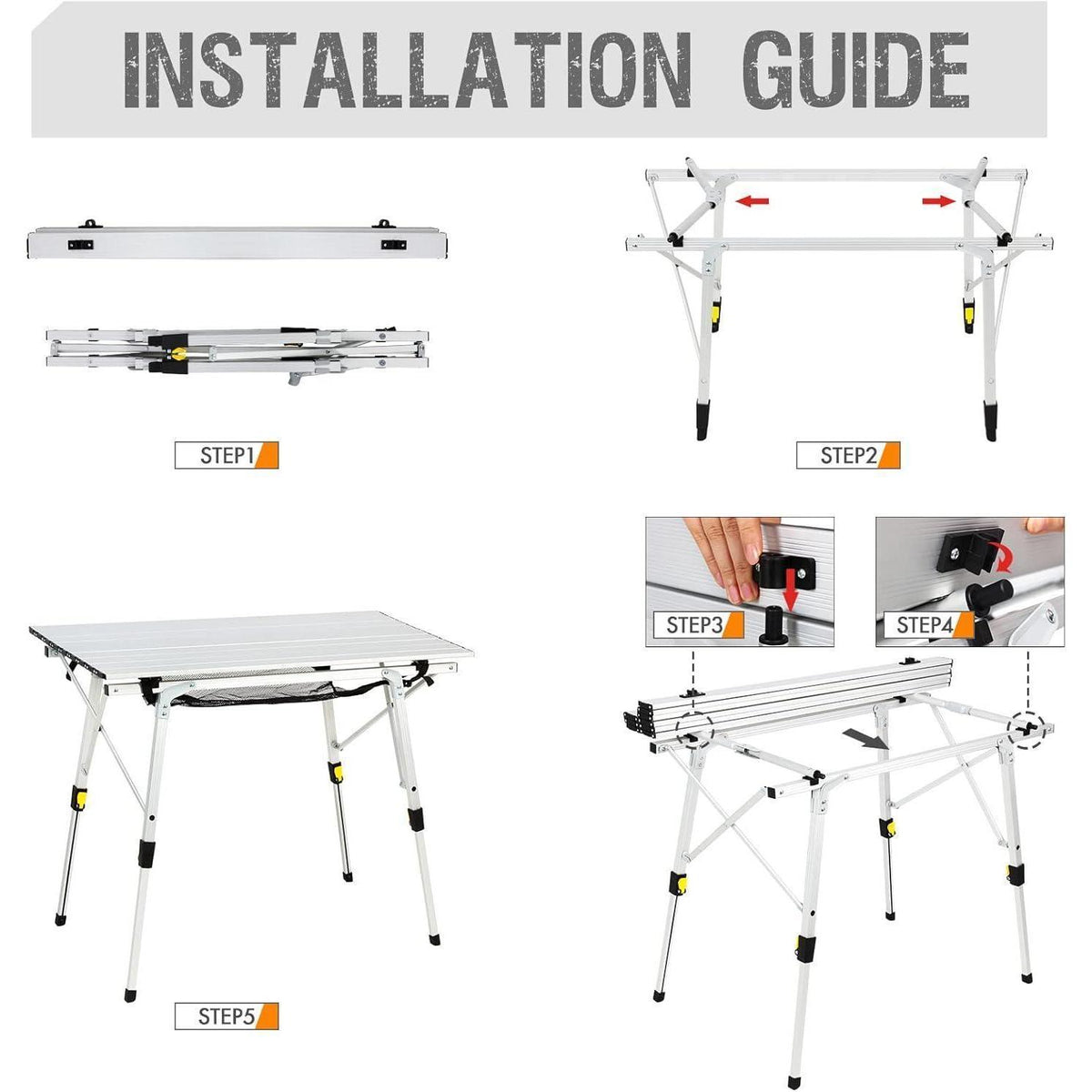 Faltbarer Campingtisch Aluminium höhenverstellbar 90x53cm für 4 Personen