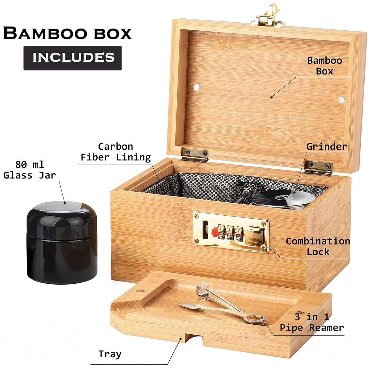 Bambus-Aufbewahrungsbox mit Zahlenschloss und Glasbehälter